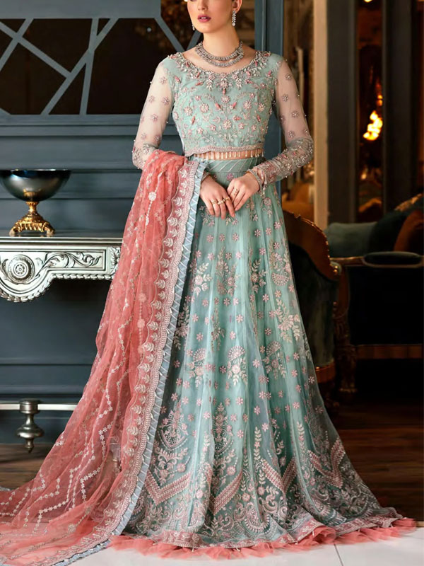 Luxury Heavy Embroidered Net Bridal Dress with Embroidered Net Dupatta(UnStitched) (CHI-701)