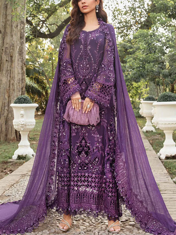 Chiffon Heavy Embroidered Spengle Work Dress With Chiffon Embroidered Dupatta (Unstitched) (CHI-933)