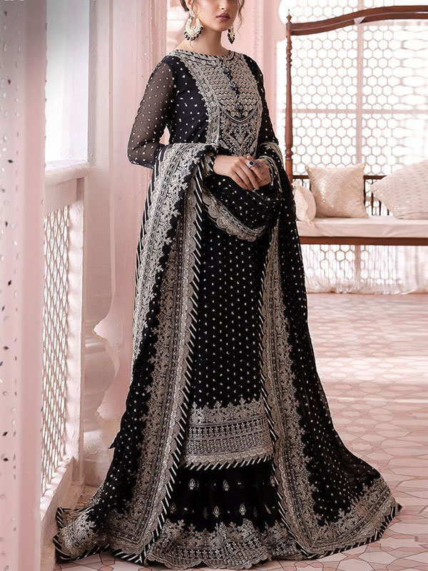 Chiffon Heavy Embroidered Spengle Work Work Dress With Chiffon Embroidered Dupatta (Unstitched) (CHI-925)