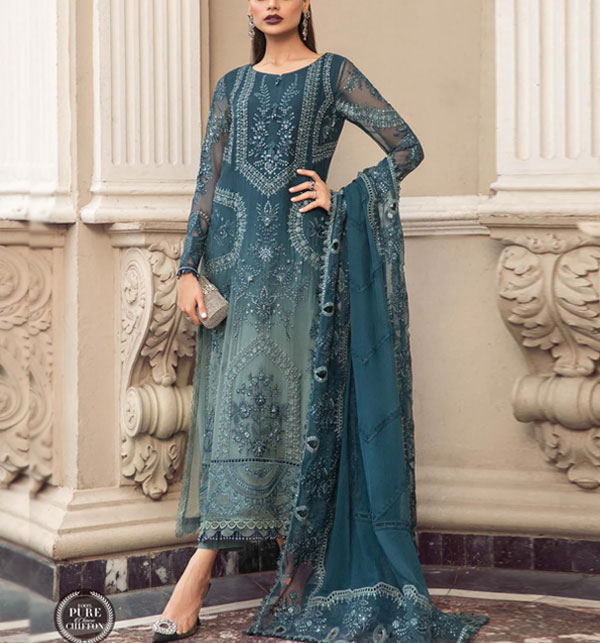 Chiffon Heavy Embroidred Dress With Heavy Embroidered Chiffon Schifflie Dupatta (Unstitched) (CHI-916)