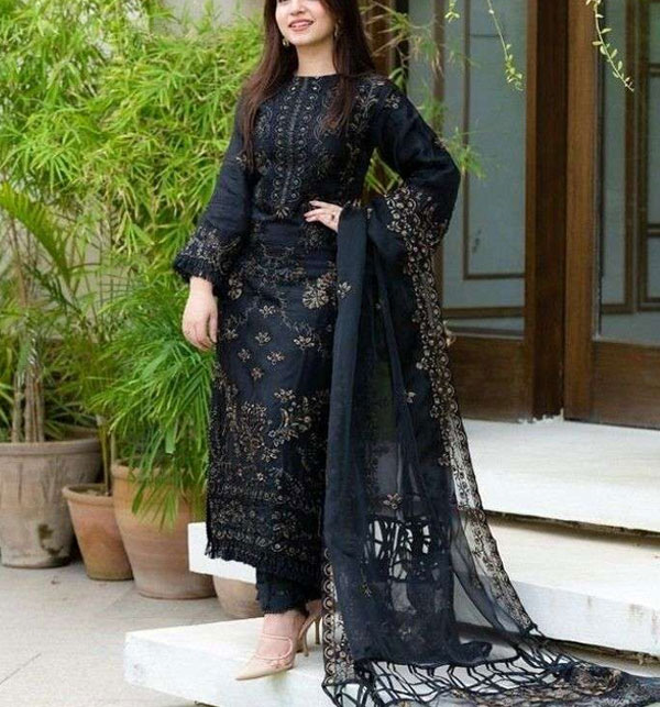 Chiffon Heavy Sequence Embroidered Dress With Bumper Chiffon Embroidered Dupatta 3 Pec Suite (Unstitched) (CHI-907)