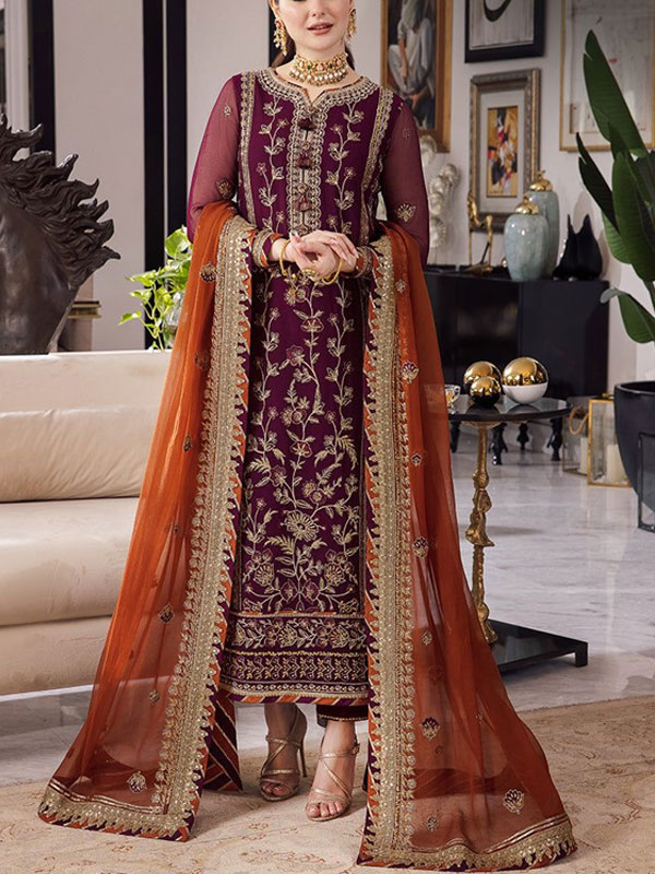 Chiffon Heavy Sequence Embroidered Dress With Chiffon Embroidered Dupatta (Unstitched) (CHI-924)