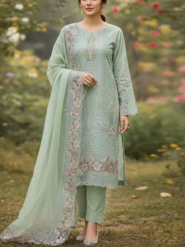 Cotton Heavy Embroidered Dress With Embroidered Chiffon Dupatta (Unstitched) (DRL-2345)