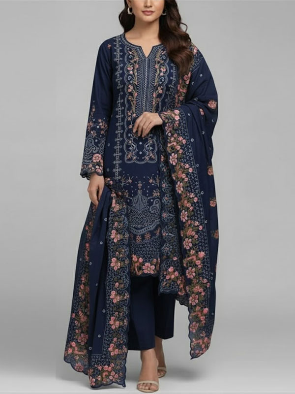Cotton Heavy Embroidered Dress With Embroidered Chiffon Dupatta (Unstitched) (DRL-2431)