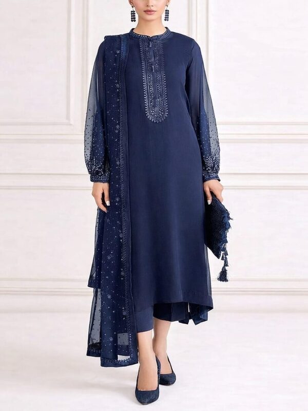 Decent Luxurious Chiffon Heavy Embroidered Party Wear Dress with 4-Sided Embroidered Chiffon Dupatta (Unstitched) (CHI-1094)