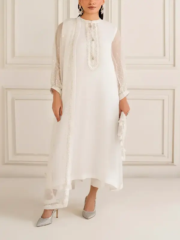 Decent Luxurious Chiffon Heavy Embroidered Party Wear Dress with 4-Sided Embroidered Chiffon Dupatta (Unstitched) (CHI-1096)