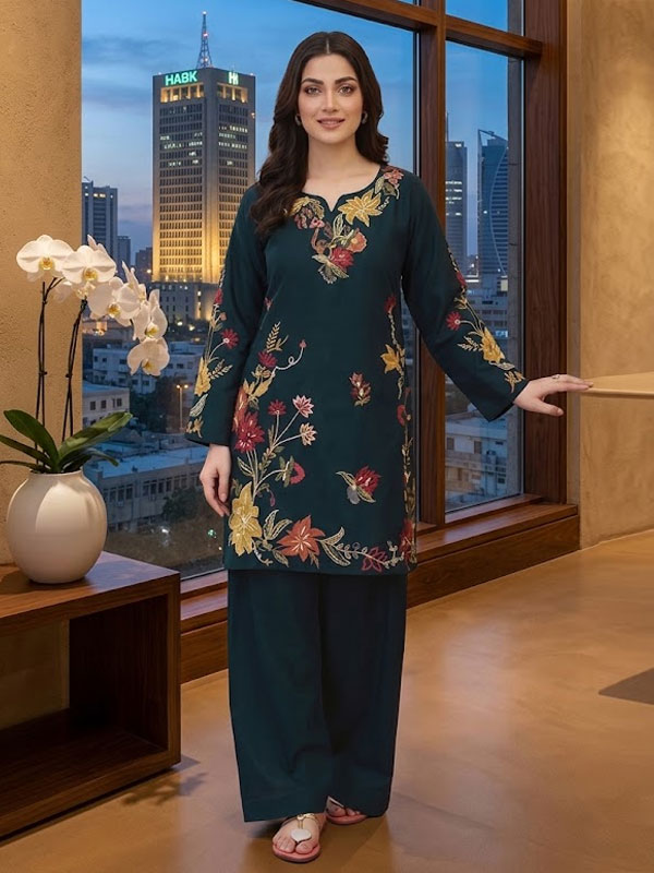 Dhanak Fabric Heavy Embroidered Dress Dhanak Trouser (Unstitched) (KD-287)