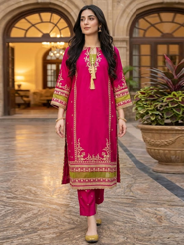 Dhanak Fabric Heavy Embroidered Dress Dhanak Trouser (Unstitched) (KD-288)