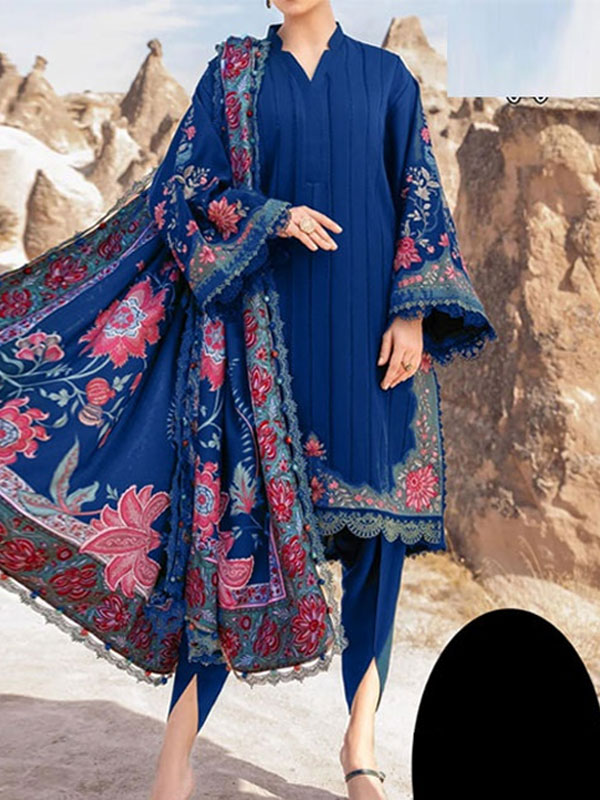 Dhanak Heavy Embroidered Dress Wih Digital Printed Wool Shawl (Unstitched) (KD-241)