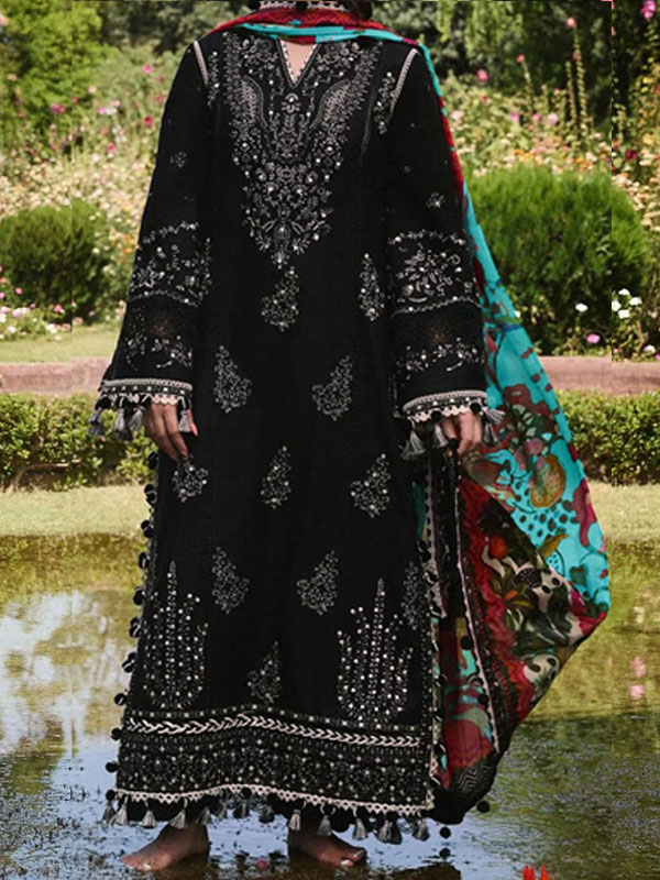 Dhanak Heavy Embroidered Dress With Digital Printed Kortai Shawl (Unstitched) (KD-268)