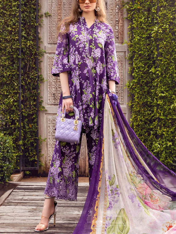 Digital Printed Boring Chickenkari Embroidered Lawn Suit with Printed Chiffon Dupatta (Unstitched) (DRL-1685)