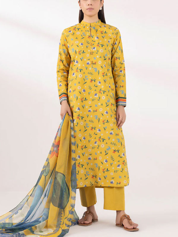 Digital Printed 3 PCs Lawn Dress With Digital Lawn Dupatta Dyed Trouser (Unstitched) (DRL-1932)