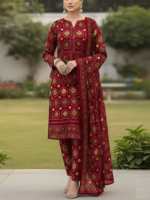 Digital Printed Chunri Lawn Dress With Printed Chiffon Dupatta (Unstitched) (DRL-2360)