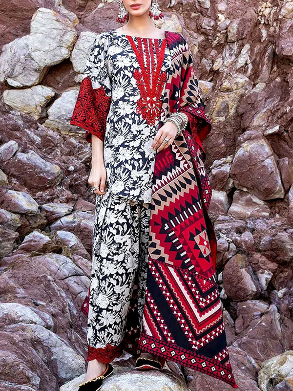 Digital Printed Karandi Dress With Krandi Printed Dupatta (Unstitched) (KD-240)