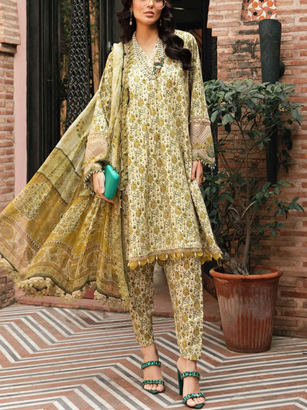 Digital Printed Lawn 3 PCs Dress With Digital Lawn Dupatta Plan Trouser (Unstitched) (DRL-1990)	