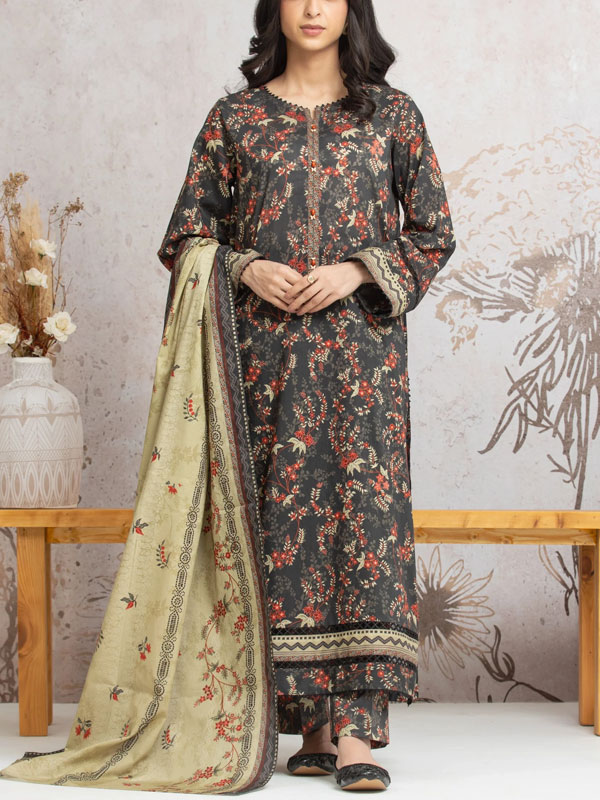 Digital Printed Lawn 3 PCs Dress With Printed Lawn Dupatta (Unstitched) (DRL-2387)