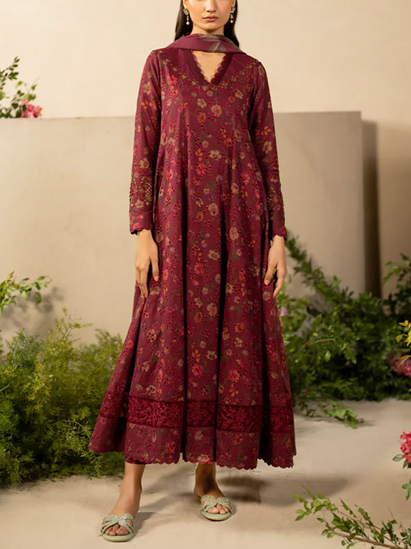 Lawn Chickenkari Digital Embroidered Dress With Printed Chiffon Dupatta 3 Pec Suit (Unstitched) (DRL-2267)