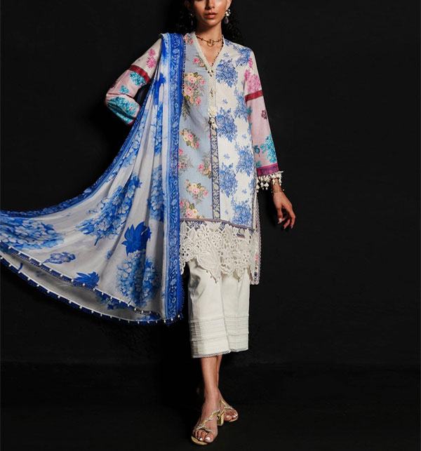 Digital Lawn Printed With Heavy Embroidery Banches Chiffon Printed Dupatta (Unstitched) (DRL-1702)