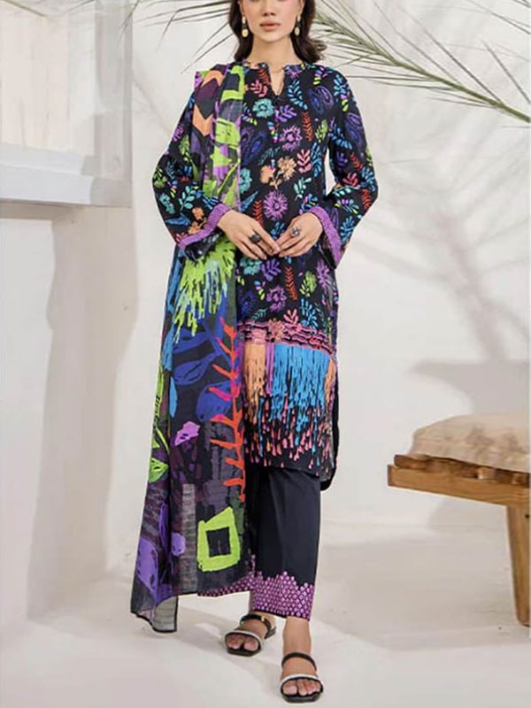 Digital Printed Lawn Dress With Lawn Printed Dupatta & Plain Trouser (Unstitched) (DRL-1909)	