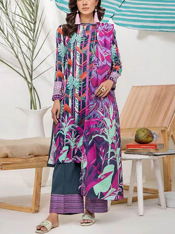 Digital Printed Lawn Dress With Lawn Printed Dupatta & Plain Trouser (Unstitched) (DRL-1917)