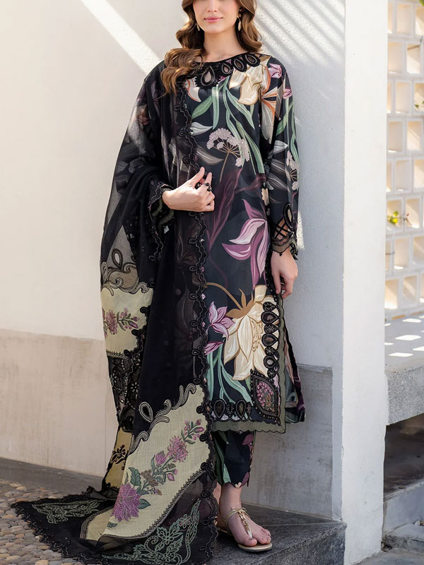 Digital Printed Lawn Embroidered Dress With Chiffon Embroidered Dupatta (Unstitched) (DRL-2257)
