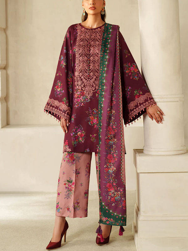Digital Printed Lawn Embroidered Dress With Chiffon Embroidered Dupatta (Unstitched) (DRL-2353)