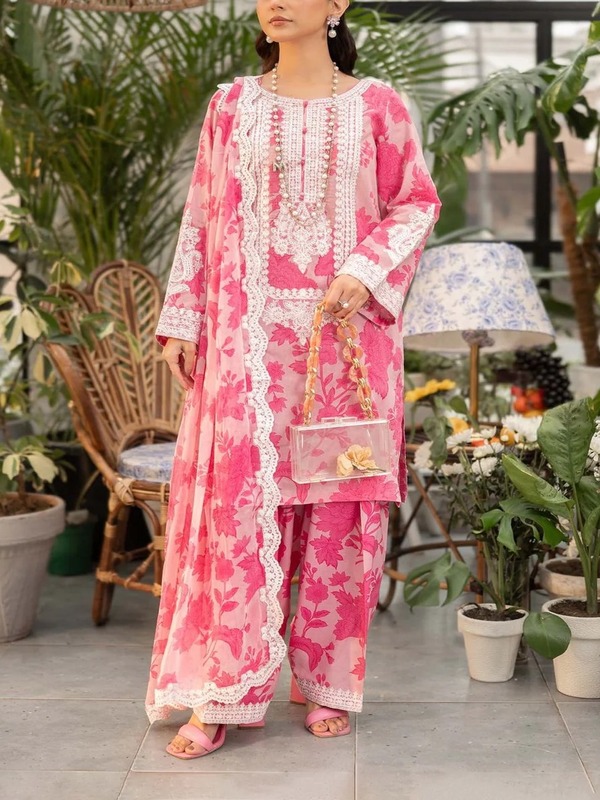 Digital Printed Lawn Embroidered Dress With Chiffon Printed Dupatta (Unstitched)  (DRL-2366)