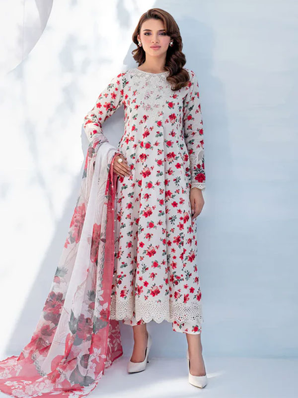 Digital Printed Lawn Embroidered Dress With Printed 4-Sided Chiffon Dupatta (Unstitched) (DRL-2358)
