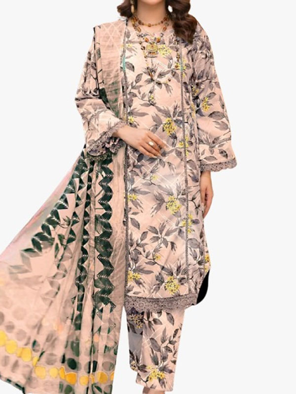 Digital Printed Woolen Linen Dress With Printed Woolen Dupatta (Unstitched) (LN-394)