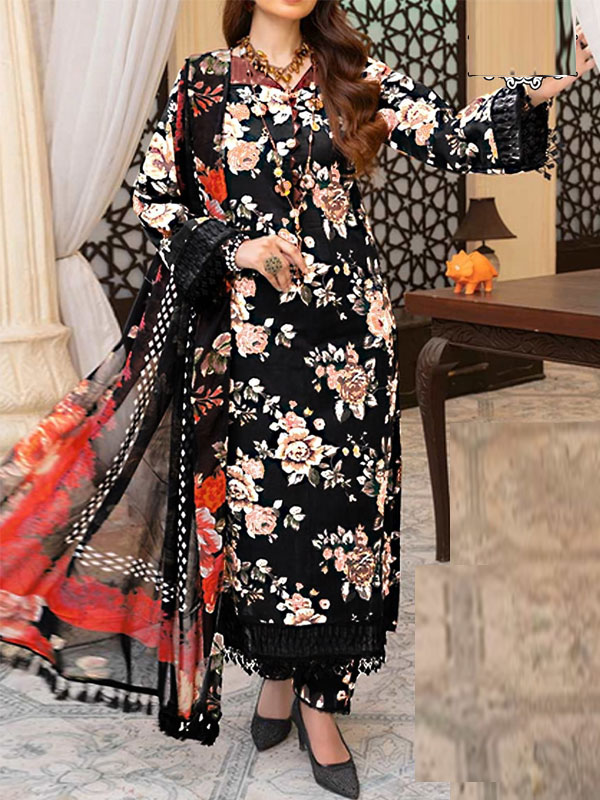 Digital Printed Woolen Linen Dress With Printed Woolen Dupatta (Unstitched) (LN-396)