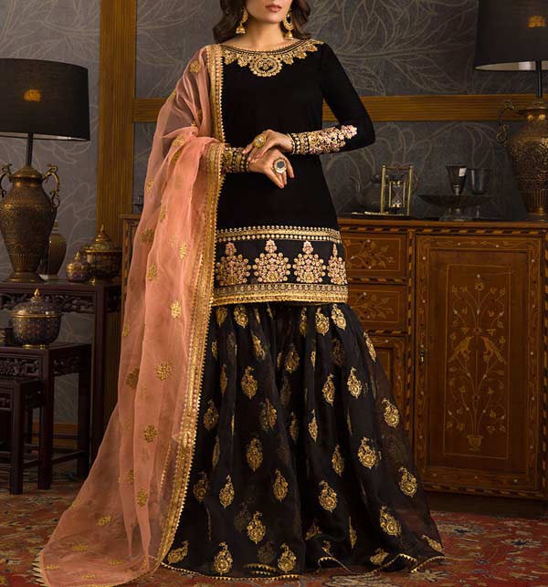 Chiffon Full Heavy Embroidered Dress with Organza Dupatta (Unstitched) (CHI-570)