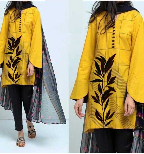 Lawn Embroidery Dress With Lawn Duppata Plain Trouser  (Unstitched) (DRl-1133)