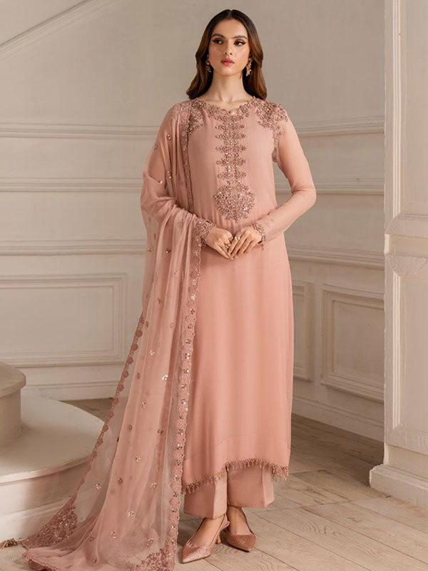 Elegant Chiffon Embroidered Dress With Chiffon Embroidered Dupatta (Unstitched) (CHI-1143)