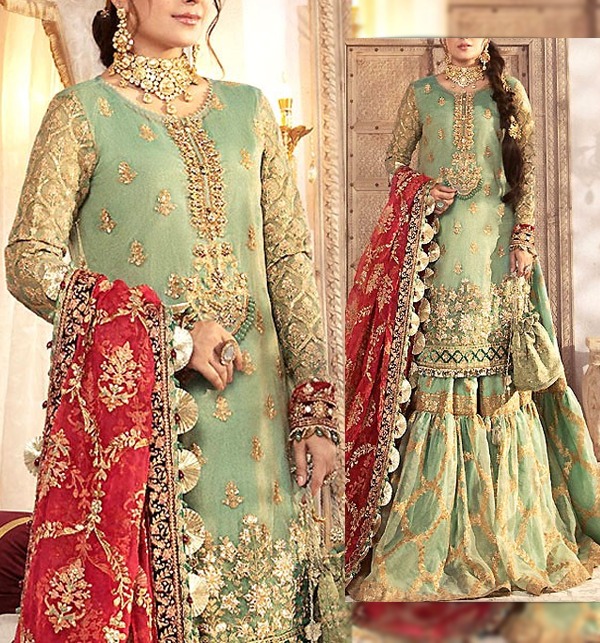 Elegant Masoori Embroidered Wedding Dress with Embroidered Organza Dupatta Collection 2024 (Unstitched) (CHI-607)