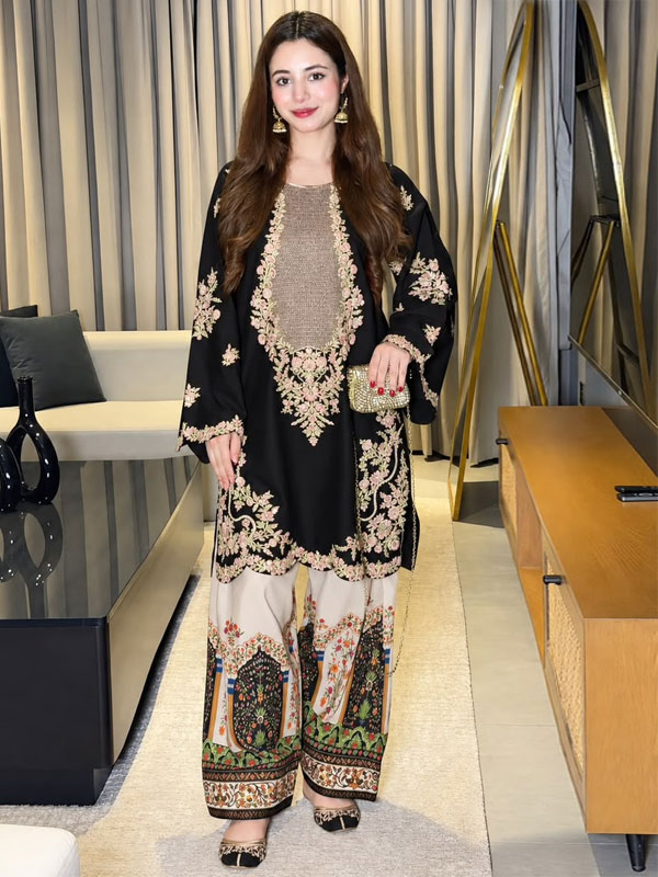 Ethnic Viral Silk Embroidered Dress With Digital Printed Silk Trouser 2 PCs (Unstitched) (CHI-1145)