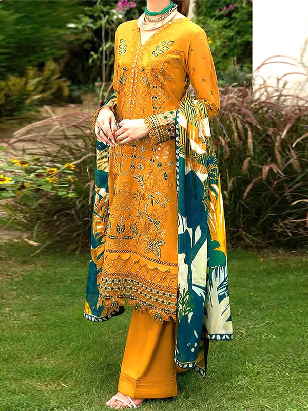 Linen Embroidery Dress With Digital Printed Banadora Linen Shawl (Unstitched) (LN-410)