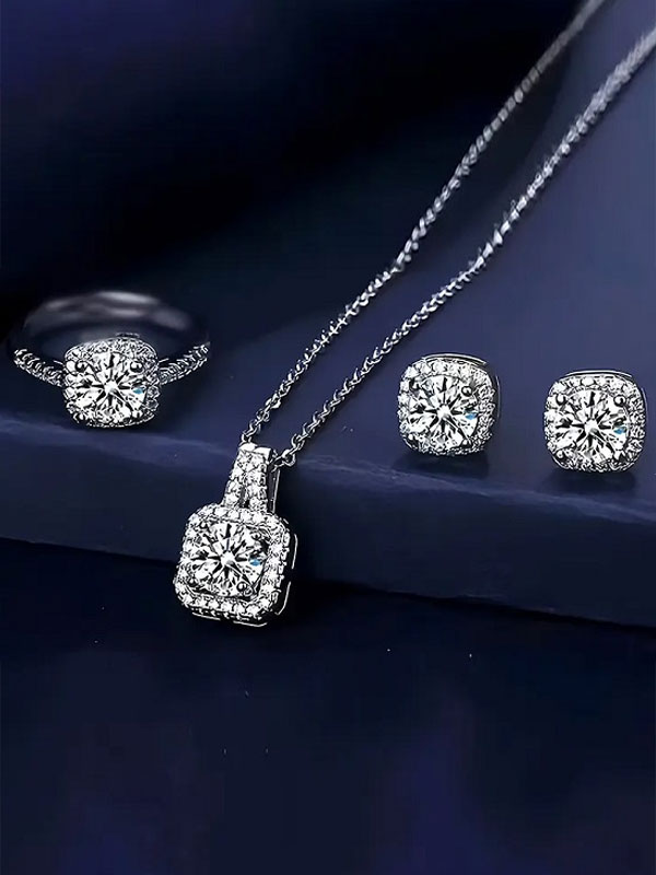 Exquisite Silver AD Zircon Locket Combo Set with Tops and Ring (ZV:30376)