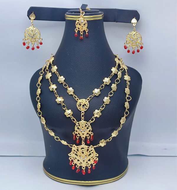 Indian Golden Necklace Set With Earring (ZV:15234)