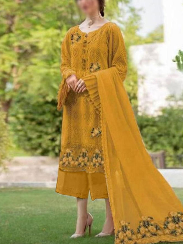 Heavy Embroidered Chiffon Chicken Karri Dress With Embroidered Chiffon Dupatta (Unstitched) (CHI-999)