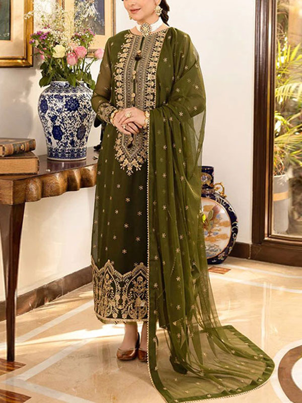 Chiffon Heavy Embroidered Dress With Chiffon 4 Sided Lace Border Dupatta (UnStitched) (CHI-898)