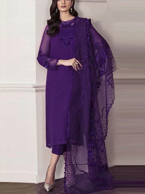 Heavy Embroidered Chiffon Dress With Embroidered Organza Dupatta (Unstitched) (CHI-974)