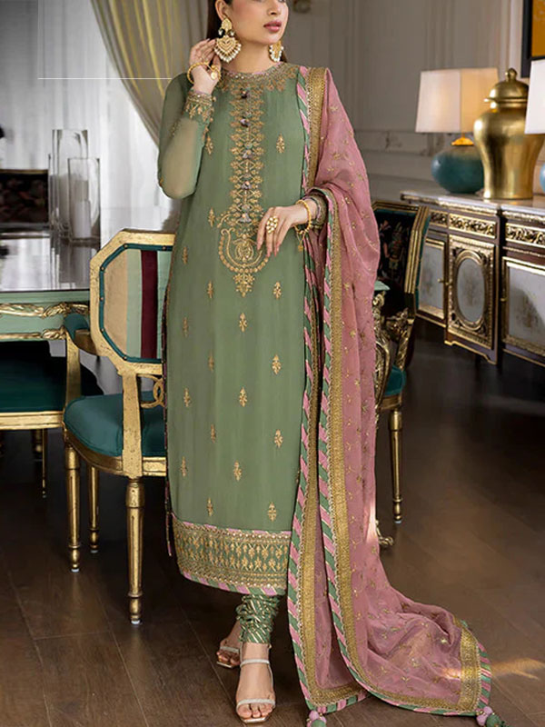 Heavy Embroidered Chiffon Dress With Heavy Embroidered Chiffon Dupatta (Unstitched) (CHI-979)