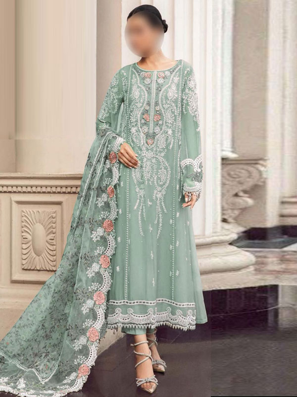 Heavy Embroidered Chiffon Dress With Organza Embroidered Dupatta (Unstitched) (CHI-983)