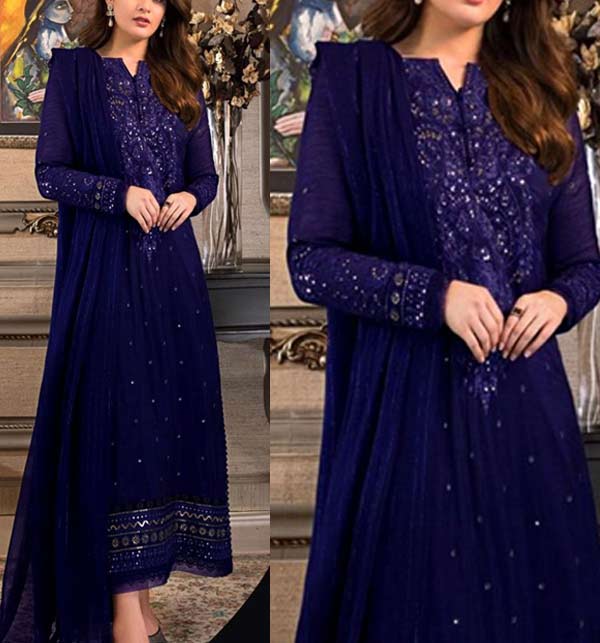 Chiffon Heavy Embroidered Party Wear Dress Chiffon Embroidery Dupatta Un-Stitched (CHI-805)