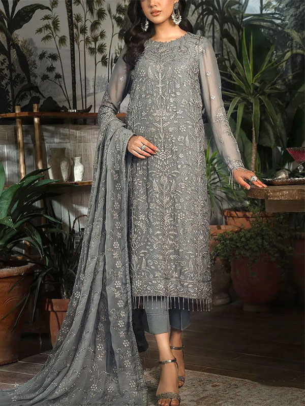 Heavy Embroidered Chiffon Purple Suit With Embroidered Chiffon Dupatta (Unstitched) (CHI-1104)