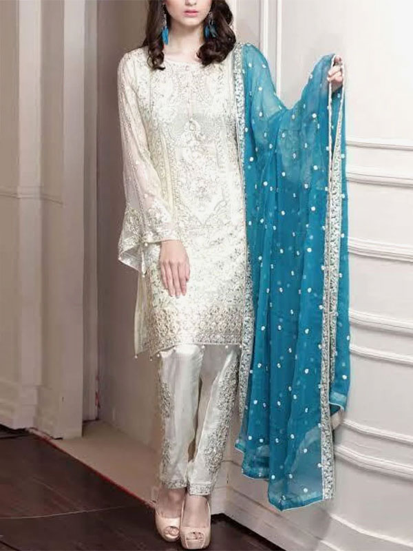 Heavy Embroidered Chiffon Wedding Dress (Unstitched) (CHI-526)