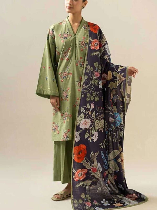 Heavy Embroidered Lawn Dress With Digital Printed Zari Dupatta (Unstitched) (DRL-2059)