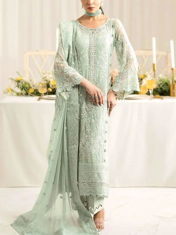 Heavy Embroidered Chiffon Formal Party & Wedding Dress(Unstitched) (CHI-1066)