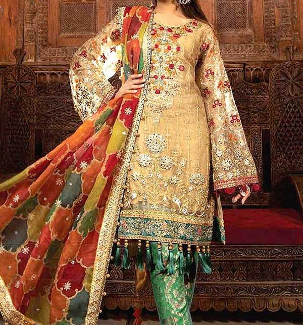 NET Full Heavy Embroidered Wedding Dress with Organza Net Dupatta (CHI-543)