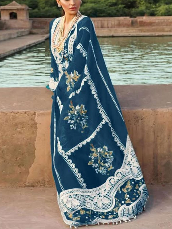 Elegant Lawn Chckenkari Heavy Embroidered Dress With Chiffon Heavy Embroidered Dupatta  (Unstitched) (DRL-2244)